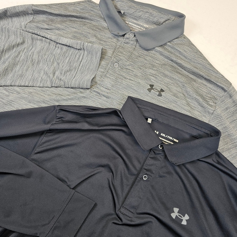 Under Armour Mens Performance Polo Long Sleeve Shirt 2 Pack Black Gray XXL Loose